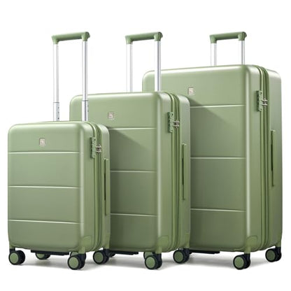 Hanke 3 Piece Luggage Set Expandable Hardside Suitcases with Spinner Wheels - color: Bamboo Green, size: 20/24/28 Inch EXT