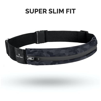 No-Bounce Slim & Secure Running Belt, Fits ALL Phones, Keys, Cards, Gels - color: 3. Black Camo