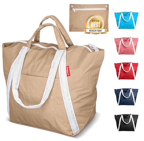 Bodysurf Beach Bag Waterproof Sandproof, Foldable Packable Travel Zip Tote - color: Sand, size: Medium