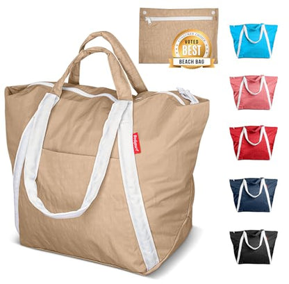 Bodysurf Beach Bag Waterproof Sandproof, Foldable Packable Travel Zip Tote - color: Sand, size: Medium