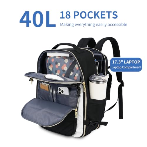 VANKEAN 40L Water- Resistant Laptop Backpack for Women College - color: Beige/Black, size: 40L