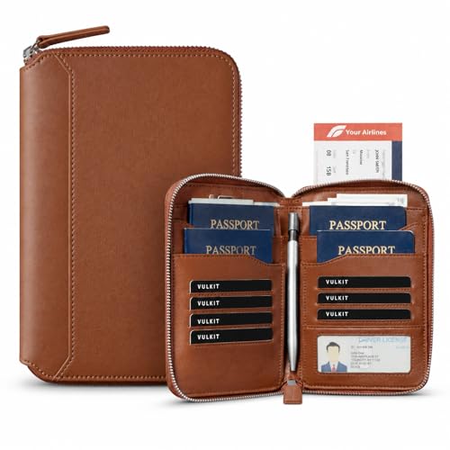 VULKIT Leather Passport Holder for 4-8 Passports Family Passport Wallet with Zipper Travel Documents Organizer for Men or Women(Espresso) - color: Espresso