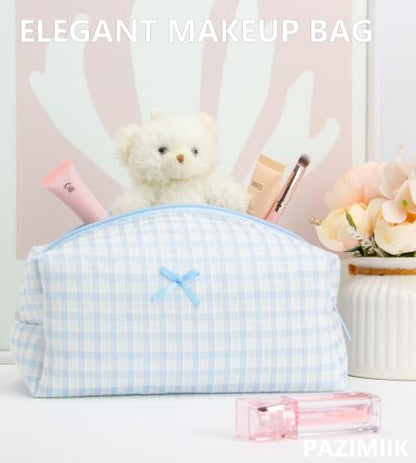 PAZIMIIK Cozy Makeup Bag for Women,Zipper Cosmetic Pouch,Gingham Blue - color: Gingham Blue