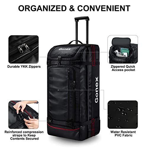 Gonex Rolling Duffle Bag with Wheels, Waterproof PVC Luggage, 33 in, Black - color: Black, size: 33 inch