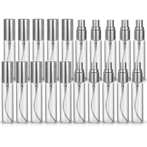 20 Pack 10ml Glass Perfume Spray Bottle, Bulk Silver Atomizer bottle - color: Silver Caps
