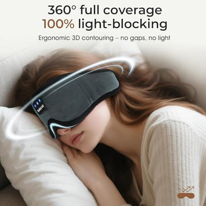 Sleep Mask with Bluetooth Headphone,100% Blackout, Zero Eye Pressure, Grey - color: Grey