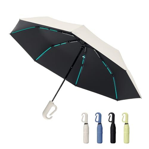 Compact Automatic Folding Umbrella – Portable Backpack Umbrella with Hook - color: white