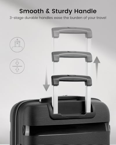 Kono 24 Inch Hard Shell PP Luggage, 4 Spinner Wheels Suitcase, Black - color: Black, size: Checked-medium 24-inch
