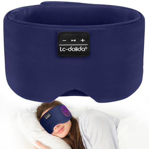 LC-dolida Sleep Mask with Bluetooth Headphones, Ice Silk Sleep Mask with Bluetooth 5.4, Total Blackout Eye Mask for Sleeping, Soft Sleep Mask for Women Men, All Night Sleep, Travel(Navy) - color: Navy