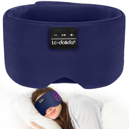 LC-dolida Sleep Mask with Bluetooth Headphones, Ice Silk Sleep Mask with Bluetooth 5.4, Total Blackout Eye Mask for Sleeping, Soft Sleep Mask for Women Men, All Night Sleep, Travel(Navy) - color: Navy