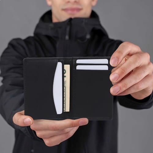FOXHACKLE Full Grain Leather Credit Card Holder for Men and Women, Slim Bifold RFID Blocking Wallet, Thin Front Pocket Minimalist Wallet, Small Card Case. - color: Matte Black