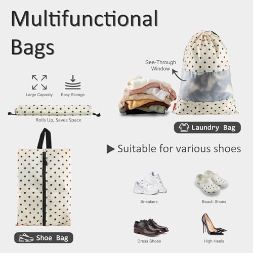 U+U 5 Set Packing Cubes, Travel Organizers with Shoe Bag (Polka Dot) - color: Polka Dot