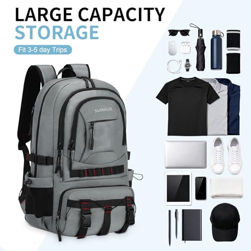 Hiking Daypack Camping Expandable Travel Backpack Men Women 40L - color: Smoke Grey, size: Medium