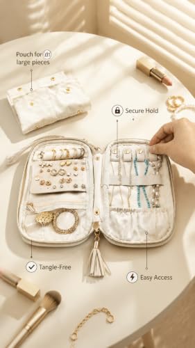 Lolalet Travel Jewelry Case Organizer, Ultra-Slim Soft Pouch -Apricotpink - color: Apricotpink