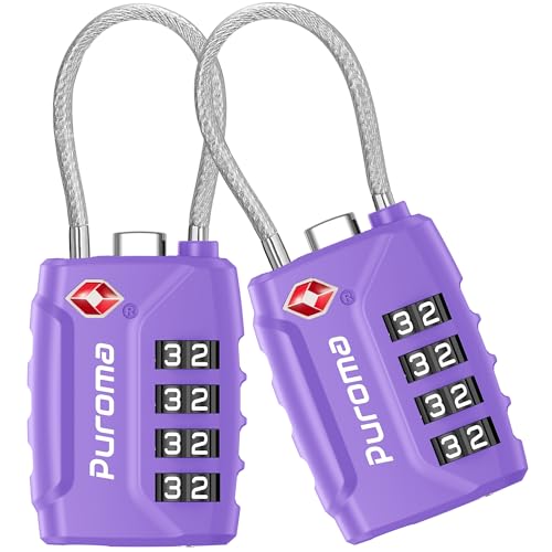 Puroma 2 TSA Approved Luggage Locks 4 Digit Code Cable Lock Basic Purple - color: Basic Purple