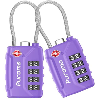 Puroma 2 TSA Approved Luggage Locks 4 Digit Code Cable Lock Basic Purple - color: Basic Purple