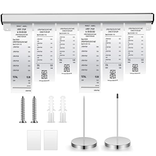 16/18/24/36" Restaurant Ticket Holder Set with 2 Spikes,24 Inch,No Slot | Aluminum Check Rail, Sliding Grip, Adhesive or Screw Mounting, Organizes Orders for Commercial Kitchens Cafes and Food Trucks - size: 24 Inch, style: No Slot
