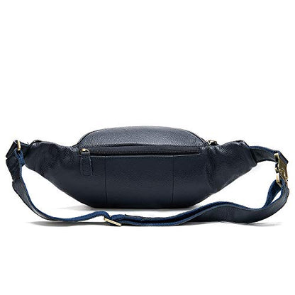 Genuine Leather Fanny Pack large capacity Crossbody Waist Bag with Zipper phone Pockets dark blue - color: Dark Blue