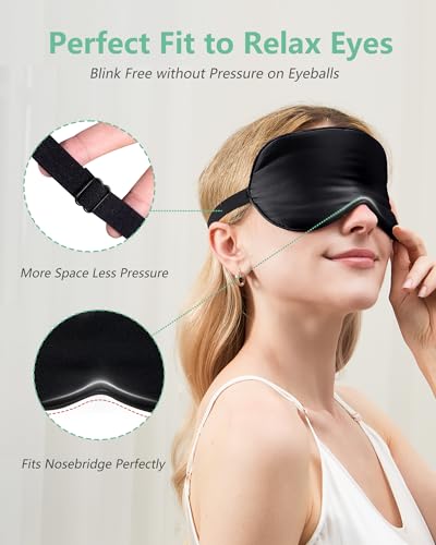 BeeVines 100% Mulberry Silk Sleep Mask, Blackout Eye Masks(Black & Green) - color: 05-black & Emerald Green