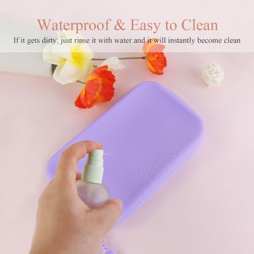FuninCrea Silicone Makeup Bag, Waterproof Silicone Makeup Brush Holder Pencil Case with Wrist Strap, Small Cosmetic Bag for Purse Compact Travel Cosmetic Pouch for Lipstick Toothbrush (Dark Blue) - color: Dark Blue