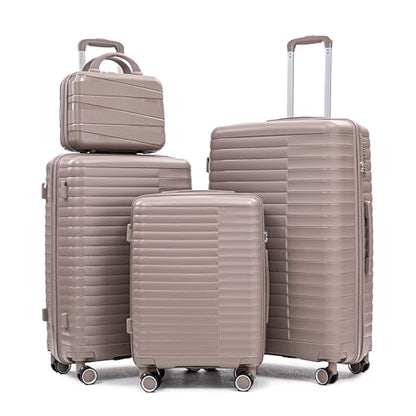 Hardside Luggage Sets, Lightweight Stripes Suitcase with Spinner Wheels, Champagne-PP - color: Champagne-PP, size: 20/24/28 Inch