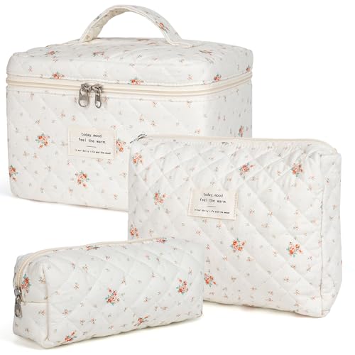 honitty Makeup Bag,Quilted Cosmetic Bags for Women - color: Red-White