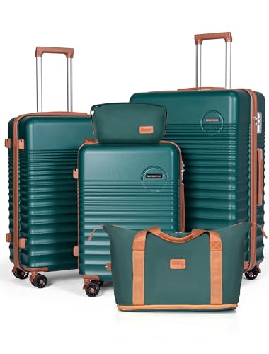 CONCEPTEN Luggage Sets 5 Piece, ABS+PC Hardshell Suitcases with Wheels - color: Teal, size: 5 Piece Sets (20/24/28/Db/Tb)