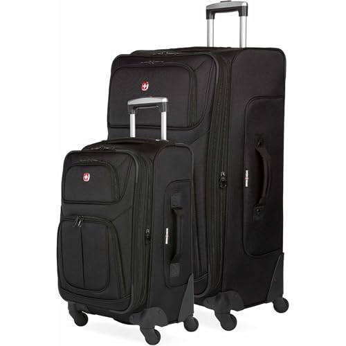 SwissGear Sion Softside Expandable Spinner Luggage Durable Lightweight Travel Suitcase, Black, 2-Piece Set (Carry-On/Large) - color: Black, size: 2-Piece Set (Carry-On/Large)