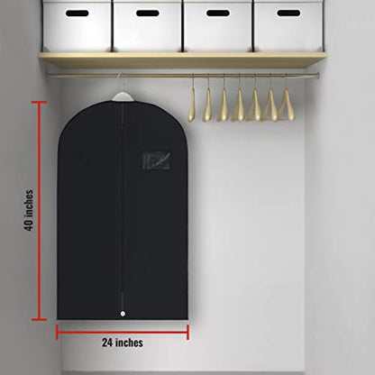 PLX 40" Black Garment Bags Suit Bag for Travel & Clothing Storage - size: 5 pack black: 40” x 24”