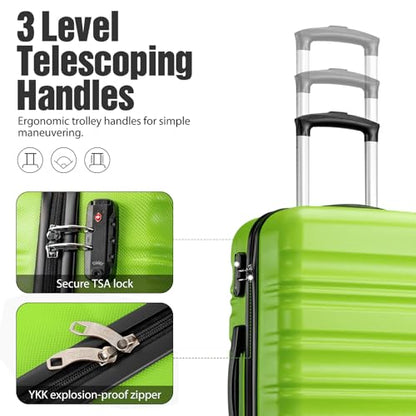 LONG VACATION Luggage Sets, 6 Piece, Hardshell Suitcase with Spinner Wheels - color: APPLE GREEN, size: 6-Piece Set