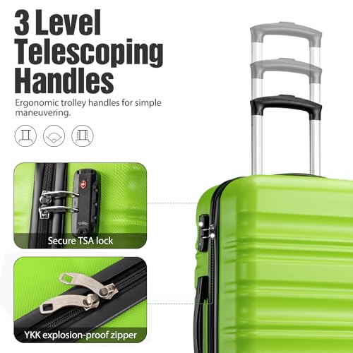 LONG VACATION Luggage Sets, 6 Piece, Hardshell Suitcase with Spinner Wheels - color: APPLE GREEN, size: 6-Piece Set