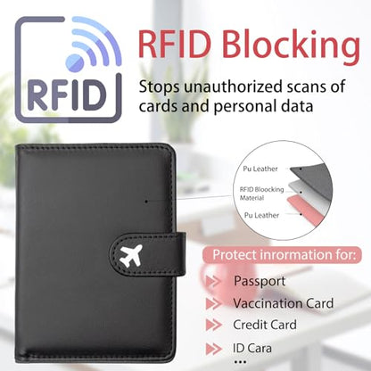 Passport Holder, Cute Travel Wallet Cover with RFID Blocking,Black - color: S-Black