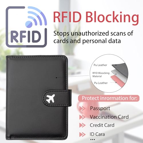 Passport Holder, Cute Travel Wallet Cover with RFID Blocking,Black - color: S-Black