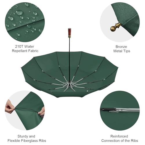 G4Free 54 Inch Large Windproof Golf Umbrella Compact Umbrellas for Rain - color: Dark Green
