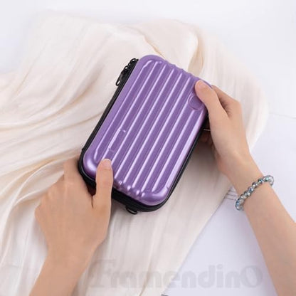 Framendino, Purple Hard Shell Cosmetics Case Carrying Bag for Toiletry Mini Cross Body with Detachable Grip Rope and Shoulder Strap Women - color: Purple