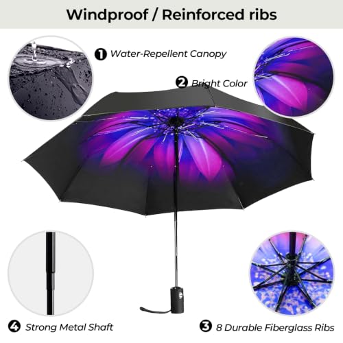 LLanxiry Compact Travel Umbrella, Windproof Automatic Umbrellas for Rain - color: Orchid (Auto)
