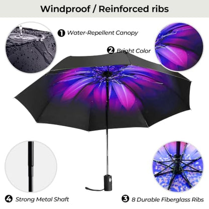 LLanxiry Compact Travel Umbrella, Windproof Automatic Umbrellas for Rain - color: Orchid (Auto)