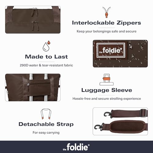 The Foldie Foldable Travel Bag for Women - 40L Weekender Bag with Multiple Pockets - Carry On Expendable Travel Bag - color: Brown