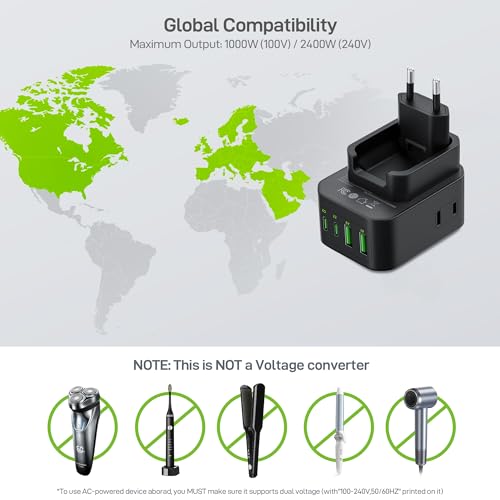 EPICKA PD 20W European Type C Travel Adapter, 2USB-A/2USB-C - style: Type C-for most Europe(Black)