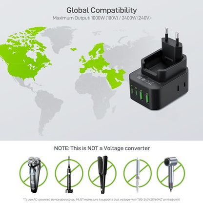 EPICKA PD 20W European Type C Travel Adapter, 2USB-A/2USB-C - style: Type C-for most Europe(Black)