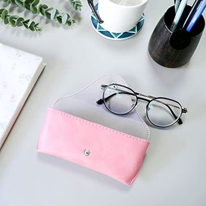 LogHog Portable Leather Glasses Case,Flexible Sunglasses Pouch Slim Case for Women Men Horizontal Eyeglass Case - color: Button -Pink