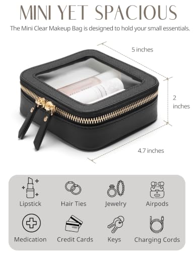 Popvibe Clear Makeup Bag with Zipper, Set of 2, Mini and Medium, Black - color: Black, style: Mini & Medium