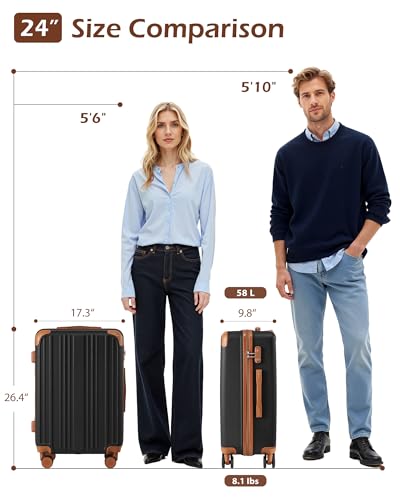 Coolife Luggage, Lightweight and Durable Hardshell, 24 in, apricot black - color: apricot black, size: M(24in)