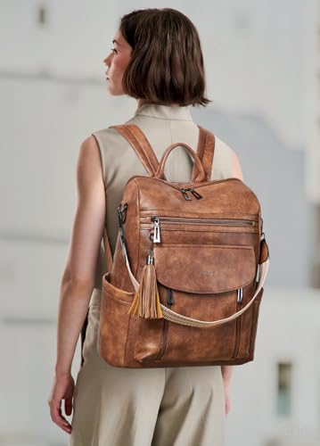 Shrrie Laptop Backpack for Women 15.6 inch,Travel Leather Backpack Purse Nurse Teacher Carry on Backpack Computer Bag,Professional Water-Resistant College Business Work Casual Daypack,Two-toned Brown - color: Two-toned Brown
