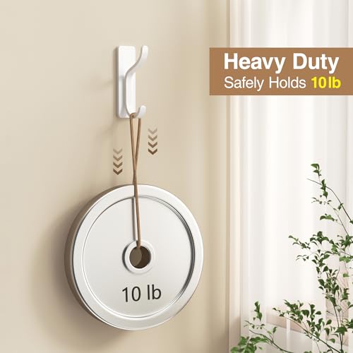 Adhesive Wall Hooks for Towel/Coat,13Lb Strong Stick-On Hooks, White 6 Pack - color: White, size: 6 Pack