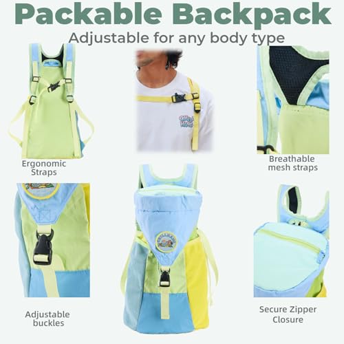 Packable 18L Hiking Daypack, Lightweight for Men/Women. Foldable, Water-Resistant, Small Backpack Color Block. (Blue) - color: Blue