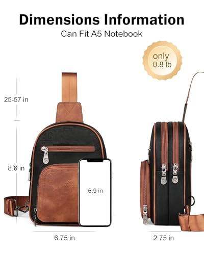 FADEON Sling Bags for Women Crossbody Bag, Designer PU Leather Sling Purse - color: Retro Black With Brown, size: Small