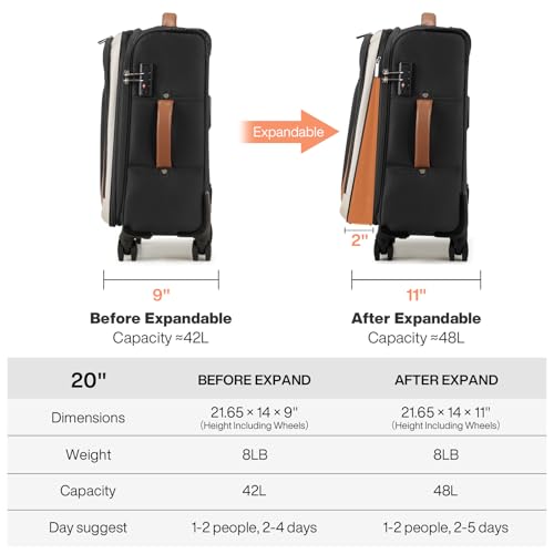mixi Carry On Luggage 20 Inch Softside Suitcase, Black-Off White - color: Black-Off White, size: 20-Inch Carry On