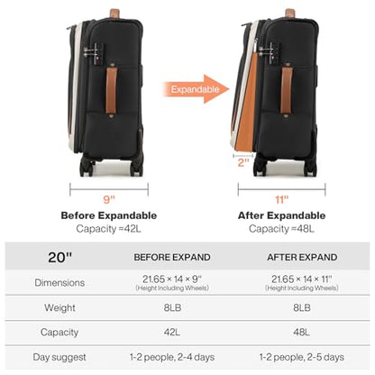 mixi Carry On Luggage 20 Inch Softside Suitcase, Black-Off White - color: Black-Off White, size: 20-Inch Carry On