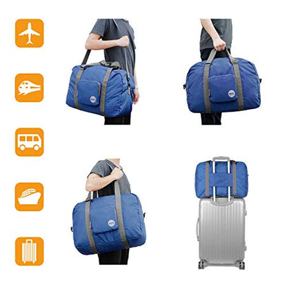 WANDF Foldable Personal Item Travel Bag, Carry on Duffle Bag - color: Navy Blue 40L